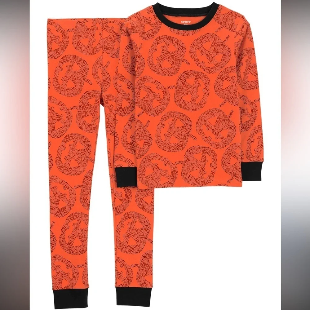 Carter’s Orange and Black Halloween Jack-o-lantern 100% Snug Fit Cotton Pajamas